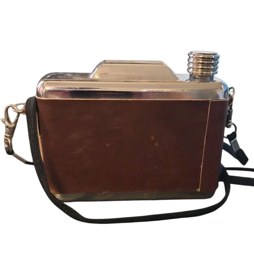 Foster&Rye Camera Flask Vintage Camera Hip Flask  11 oz Stainless Steel Leather